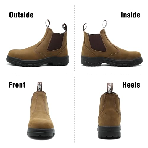 Slip on Work Boots for Men Women Soft/Composite Toe Comfort Leather Abrasion Puncture Slip Resistant Sole Safety Chelsea2