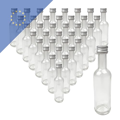 Verpackungsstadl Botellas de cristal PP18 de 50 ml, color plateado (38 unidades) – Botella vacía de alta calidad, cristal resistente con tapón de rosca, ideal para aceites y esencias