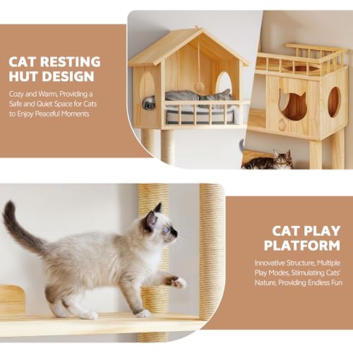 Torre para gatos de madera, 5 niveles, 74.4 pulgadas miniatura 6