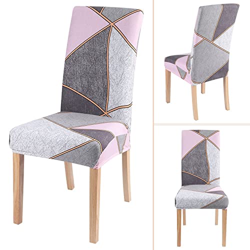 Image of House of Quirk Spandex Chair Slipcovers for Dining Room, Polyester Chair Cover, Washable Seat Protectors (Set of 6, Grey Pink Prism)