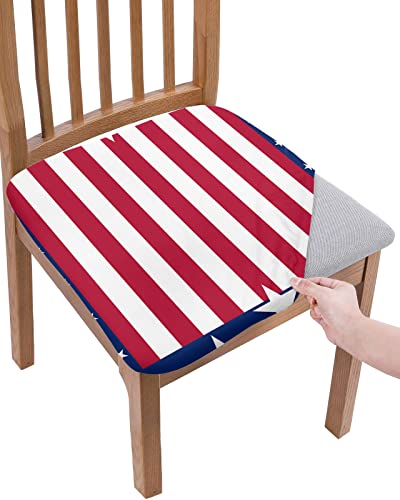 Image of SODIKA Chair Seat Covers Set of 1, Independence Day American Flag Chair Seat Covers for Dining Chairs, Chair Covers for Dining Room, Dining Room Chair Covers, FBMSODK-20240320