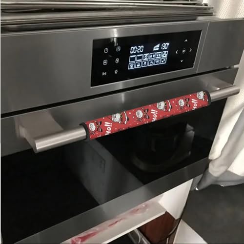 Image of Refrigerator Door Handle Covers Set of 6 Washable Universal Kitchen Appliance Decor Handles Protector for Microwave Dishwasher Keep Off Smudges Oil Stains, Santa Claus Chirstmas Red Ho