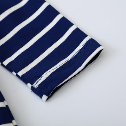 Image of Girls Cotton Long Sleeve Casual Cartoon Appliques Striped Jersey Dresses