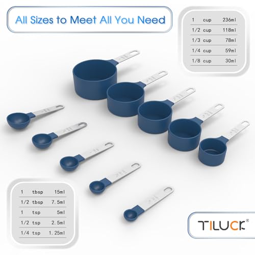 Measuring Cups & Spoons Set, Stackable Cups and Spoons | Nesting Measure Cups with Stainless Steel Handle, Kitchen Gadgets for Cooking & Baking (Blue) - Image 4