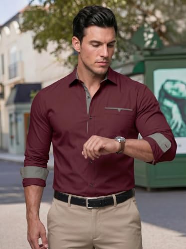 Image of Men's Cotton Blend Shirt with Solid Long Sleeves Spread Coller Neck Regular Fit Single Chest Pocket and Standard Length | Cotton Casual Shirt for Man