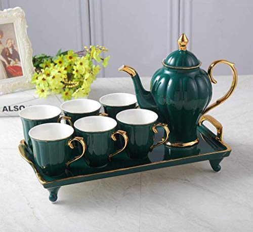 COVO - Juego de té y platillos de cerámica, 8 piezas, diseño de Inglaterra, color verde malaquita TC-Cup Set-MG-10 L1121-malachite Green