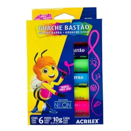 Tinta Guache, Acrilex, Em Bastão, 06 Cores Neon