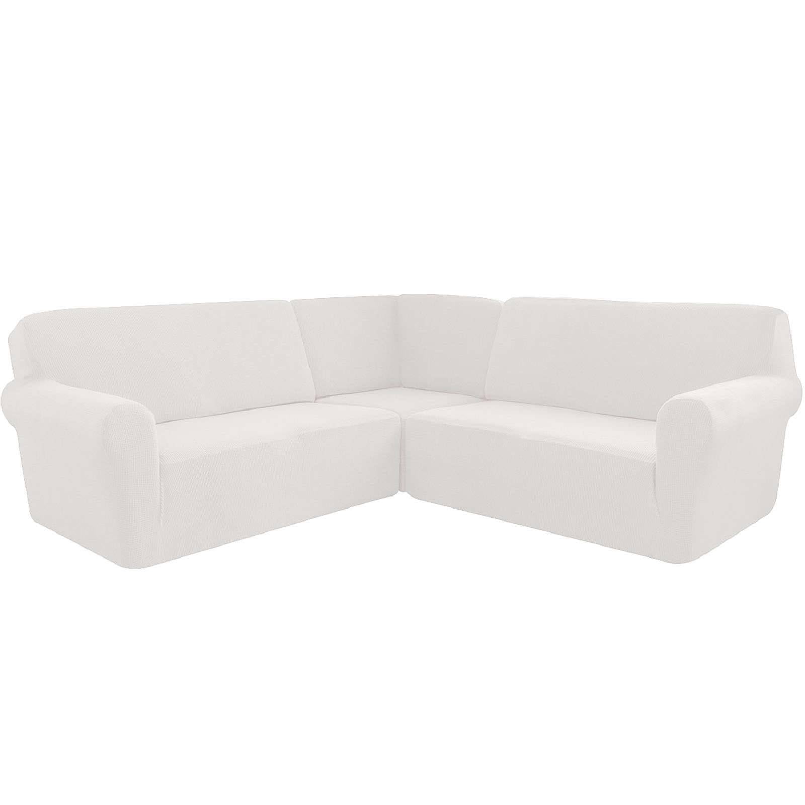 SUBECO Stretch Corner Sofa Covers,Spandex 3 Piece sectional Couch Cover Sets 7 Seat L-Shaped Sofa Slipcover Furniture Protector Washable-Ivory-7 Seat