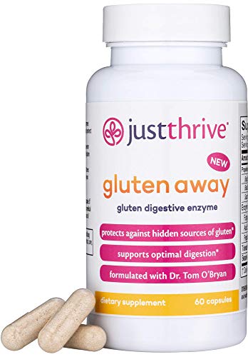 Just Thrive: Gluten Away - Vegan Digestive Support for Trace Gluten in Food - 60 Capsules - Unique Digestive Enzyme and Probiotic Blend - Supports Intestinal Barrier Function - Paleo and Keto