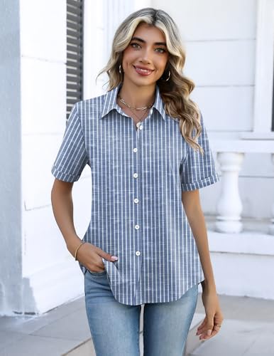 Image of Zeagoo Button Down Shirts for Women Short Sleeve Collared Tops Dressy Casual V Neck Blouses