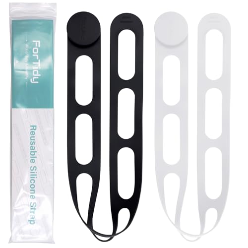 FORTIDY Silicone Latch Strap for Slow Cooker Lid, Pot, Bento Box, 21.65 in Reusable Elastic Self-Lock Silicone Tie for Bundling or Organizing Curtain, Cords, Yoga Mat, Camping Mat, 2pcs (Black&White)