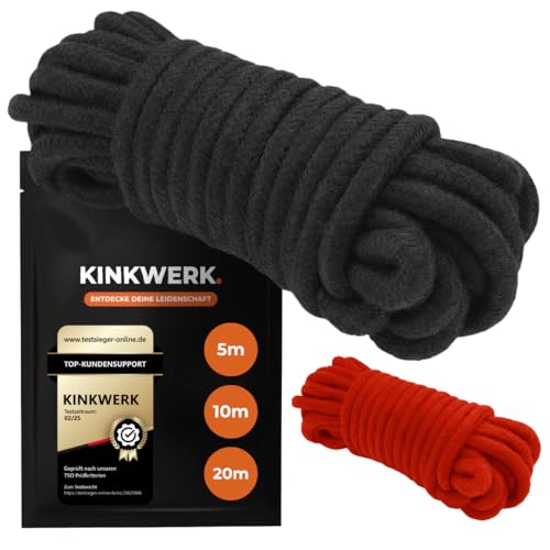 KINKWERK Bondage Seil aus Baumwolle | Weiches Fesselseil für Bondage BDSM | Fesselspiele für Anfänger & Profis | Fesselspiele BDSM Zubehör (Schwarz 5m)
