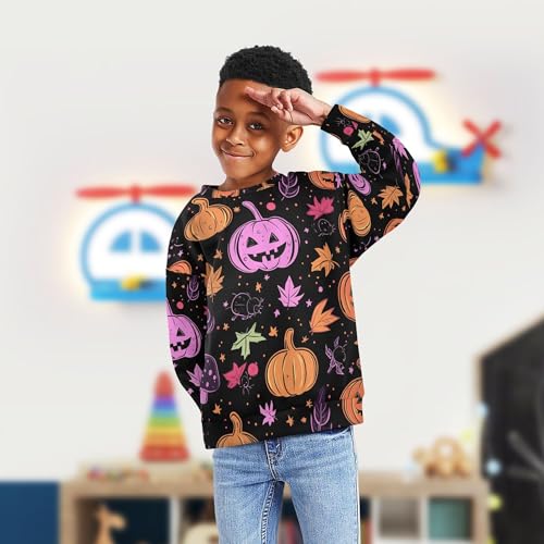 JUNZAN Halloween Pumpkins Stars Witch Mushrooms Big Boys Pullover Hoodie Fleece Boys Sweat Shirt Camping 4T4