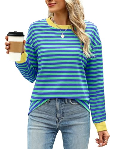 WIHOLL Womens Tunic Tops Long Sleeve Striped Shirts Crewneck Tops