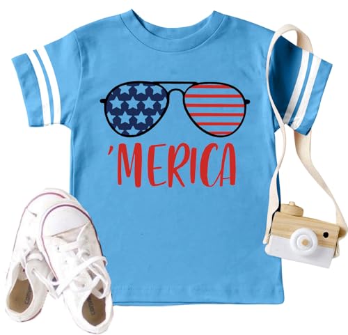 Image of Ithalt Toddler Boys Girls American Flag Shirts 4th of July Tshirt Kids USA Patriotic Tee Independence Day Outfit(3-7y)