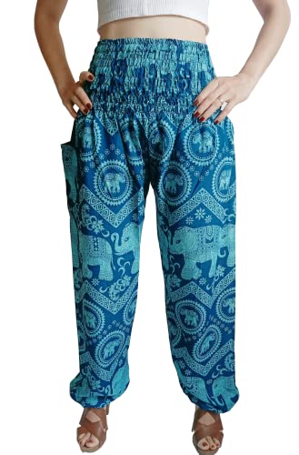 Mujeres Yoga Pantalones Finos Pierna Ancha Hippie Estilo Harén Sports Gym Secado Rápido Transpirable Playa Casual con Bolsillos Suelto (#B Verde S-L) Cover