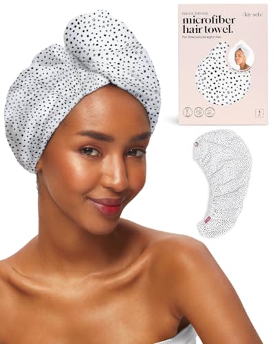 Kitsch Microfibre Hair Towel Wrap - Quick Dry Curly Hair Wraps for Women | Microfiber Towel for Hair | Hair Drying Towel Wrap | Hair Towels for Women | Hair Turban for Wet Hair - Micro Dot