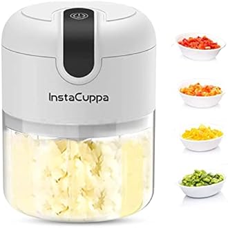InstaCuppa Mini Electric Chopper for Kitchen, 50% Longer Use 1800 mAh Battery Onion Cutter, USB-C Garlic Mincer for 50% Faster Charging, 45 W Fast Vegetables Chopping for Busy Moms, 250 ML