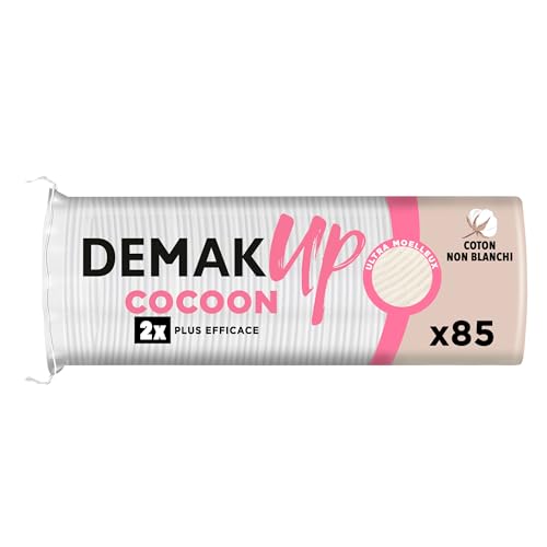 Demak'Up Cocoon Disques Cotons à Démaquiller - Visage et Yeux - 100% Fibres de Coton Naturelles - 85 Cotons