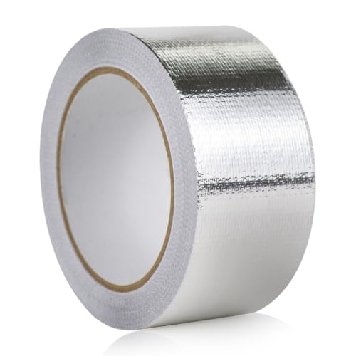 Cinta Adhesiva de Aluminio Reforzado, 47 mm x 50 m Cinta de Aluminio Reforzada, con fibra de vidrio, Autoadhesiva y Resistente al Agua y al Calor, Ideal para Sellar, Reparar y Aislar (Plata)