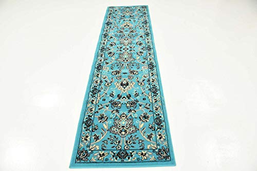 Image of Unique Loom Sialk Hill Collection Area Rug - Washington (2' 2 inch x 8' 2 inch Runner Turquoise /Black)