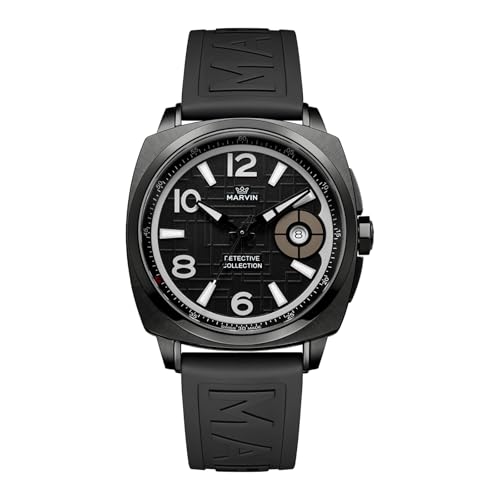 marvin Luxury Watches for Men Swiss Men's Watch in Stainless Steel with Rubber Strap and Sapphire Glass Date Dial,Luminous Hands and Marks,Quartz Movement,50M Waterproof