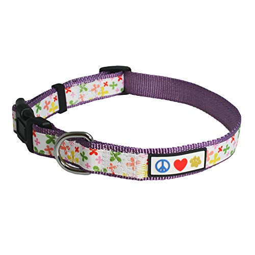Pawtitas Floral Collar Puppy Collar Pet Collar Training Dog Collar Collar with Flowers Medium Dog Collar Purple Dog Collar