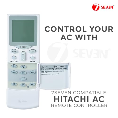 Image of 7SEVEN Compatible AC Remote for Hitachi Split AC and Window Air Conditioner The Model of Remote Control is 68B, Exact Match with Original Remote No Pairing Required use New AAA Alkaline Battery.