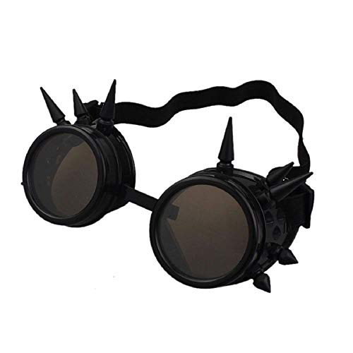 Ultra Negro con Lentes Marrones Spike Steampunk Goggles Hombres Mujeres Cyber Gafas Victorian Punk Welding Cosplay Goggles Goth Rustic Rivet Round Eyewear Flying Goggles Fancy Dress Pilot Cover