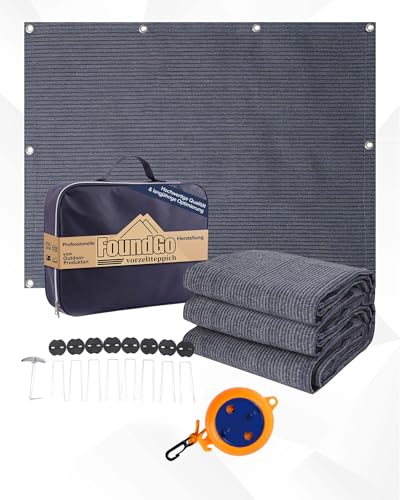 FoundGo Tapis de Sol Camping avec œillets 250x350cm [280g/m² HDPE] Tapis Camping Car Exterieur avec Sac de Transport, 8X piquets et Corde à Linge...
