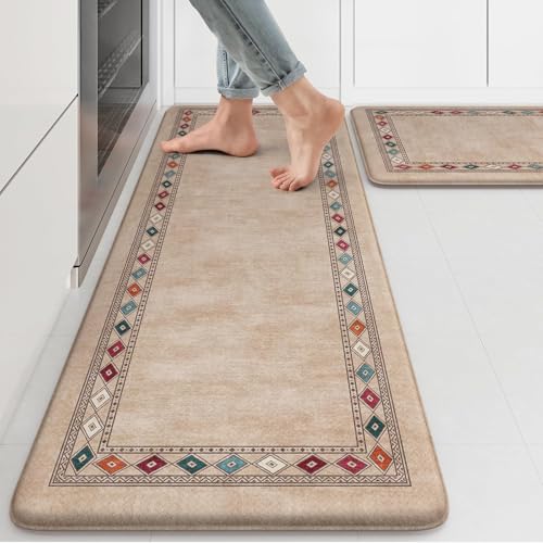 Image of Roslen Anti Fatigue Kitchen Mats for Floor, Cushioned Non Slip Rugs for Kitchen Floor, Durable Rubber Backed Kitchen Rugs, Waterproof Cushioned Kitchen Rug Set for Kitchen, Laundry, Office & Sink