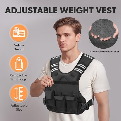 Image of APEXUP Adjustable Weighted Vest, 4-10lb /12-18lb /20-32lb Vest with 6 Ironsand Weights and Large Pocket, Weight Vest for Men Women Strength Training, Running, Walking