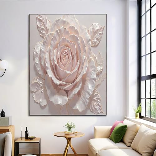 Cartel de 3D, Arte de Pared Relieve Rosa en Lienzo, Impresiones Digitales Pintura de Lienzo, Decoración de Sala de Estar   40x50cm Sin Marco