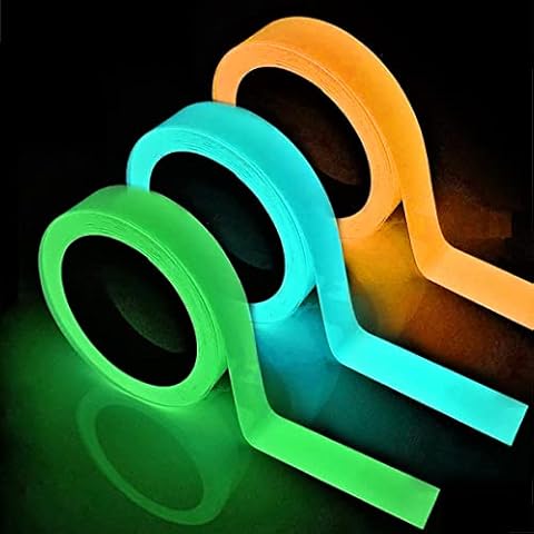 SHULLIN 3 Rolls Waterproof Luminous Tape Stickers Glow in The Dark Self-Adhesive Tape Fluorescent Tape Safety Warning Tape Durable Wearable for Stairs Stage Supplies Decoration(green blue yellow) Cover