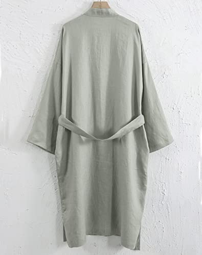Image of Amazhiyu Womens Pure Linen Mid Length Kimono Robes Lightweight Long Sleeve Bathrobe