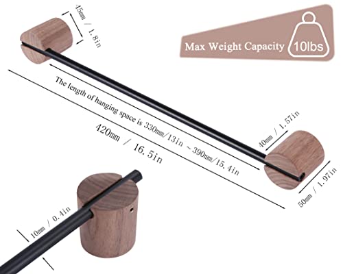 Qsqueen Hat Rack 16.5Inch Set Of 2, For Wall With Shelf For Baseball Caps Metal Hat Organizer With Hook Hat Holder Wall Mounted For Baseball Caps Trucker Hat And Others Hat (Matte Black/Rustic Walnut) #TOP1