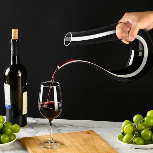 PARACITY Wine Decanter, Hand Blown Lead-Free Crystal Glass Red Wine Decanter 45oz U-Shape with Aerator for Women and Men, Wine Gifts for Christmas, Birthdays