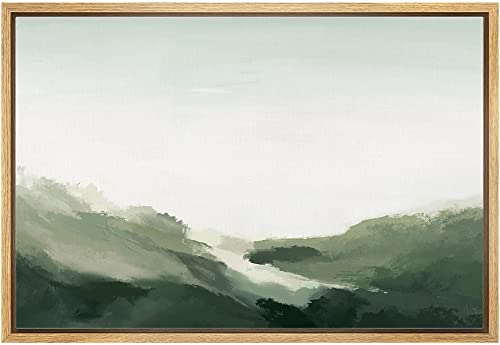 MUDECOR Framed Canvas Print Wall Art Rustic Green Field Mountain Range Landscape Nature Wilderness Illustrations Modern Southwest Farmhouse Colorful for Living Room, Bedroom, Office - 24"x36" Natural