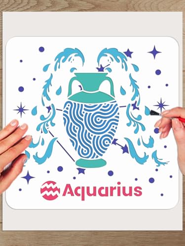 INTERWARM 1Pcs Aquarius Painting Stencil, 11.8x11.8inchs Constellation Reusable Painting Template Water Bottle Wall Art Stencil for Painting on Wood Wall Door Canvas Fabric Rock Sign Home Decor