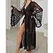 Robes,Womens Sexy Maxi Sheer Mesh Robe Fashion Heart Printed Bell Sleeves Silk Bathrobe Elegant Lace Trim Bride Party Robes