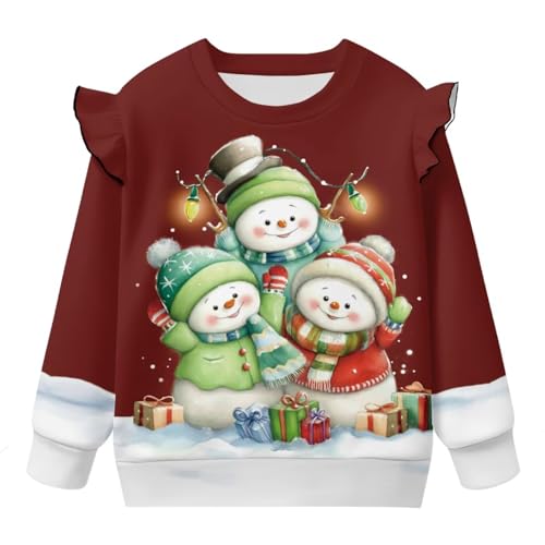 Christmas Girls Sweatshirts Size 1-8 Years Trendy Girls Long Sleeve Graphic Tees Ruffle Sweatshirt4