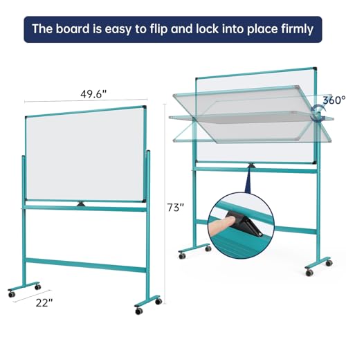 Image of Large Dry-Erase Rolling Magnetic Whiteboard - 48 x 32 Inches Dry Erase Board with Stand Height Adjust Double Sides Mobile White Board Easel on Wheels with 25 Sheets Paper Pad Office, Home & Classroom