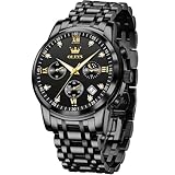 OLEVS Orologio Uomo Nero Acciaio Inossidabile Elegante Impermeabile Analogico Quadrante Grande Orologio da Polso Uomo Quarzo Numeri Romani Calendario Diamante Fase Lunare Cronografo