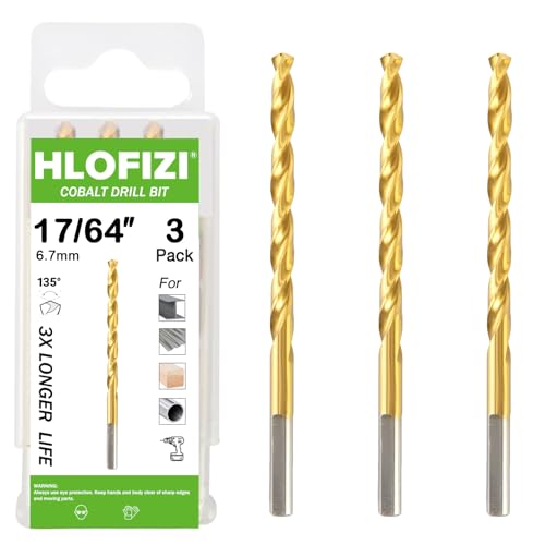 HLOFIZI 17/64 Cobalt Drill Bit (3 Pack) Titanium Twist Drill Bits for Metal Stainless Steel Cast Iron and Wood