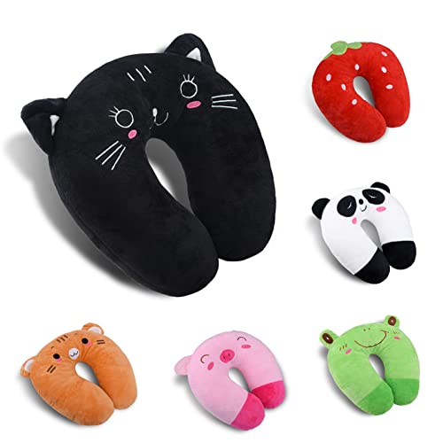 Kids Travel Pillow Cute Animal Neck Pillow Support U Shaped Pillow, Comfortable In Any Sitting Position In Airplane,Car,Train For Kids(Size:black Cat Style) #TOP4