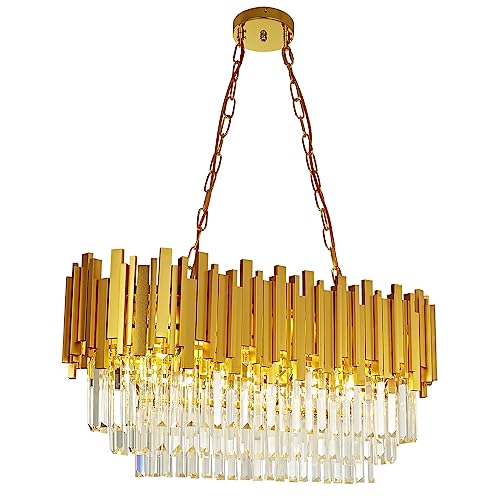 Seenvlog Modern Luxury Crystal Pendant Light Crystal Chandelier Lights 3-Tier Raindrop Chandelier Light Fixture Flush Mount Ceiling Light for Dining Room Living Room Table Foyer,L80*W30cm [Energy Class A]