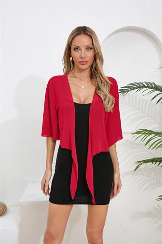 Image of TASAMO Women's 2026 Summer Lightweight Short Bolero Cardigan Shrug Sheer Tie Front Top 3 /4 Sleeve Jacket for Dress