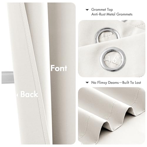 Image of MIULEE Blackout Curtains for Bedroom Living Room 2 Panels, Thermal Insulated Room Darkening Drapes Grommet Noise Reducing Light Blocking Window Treatments 68 Inches Long 55x68 Inch Ivory