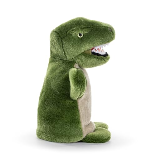 Image of DEMDACO Animalcraft 11 x 8 Inch Soft Polyester Plush Huggable Stuffed Animal Hand Puppet, Green and Tan, Rex The T-Rex