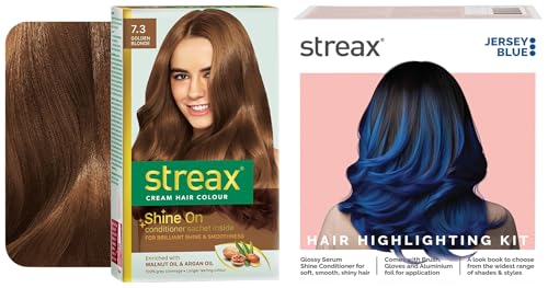Streax Permanent Hair Colour, 100% Grey coverage Hair Colour Highlight Kit | Blue Hair Colour, Jersey Blue – Pack of 1